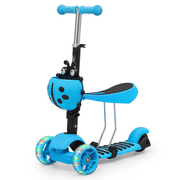 Magshion 2 in 1 Kick Scooter with 3 Adjustable Height & Removable Seat, Kids Scooter with LED Flashing Wheels, Brake, Anti-Slip Deck, for 3-6 Years Old Boys Girls, Blue