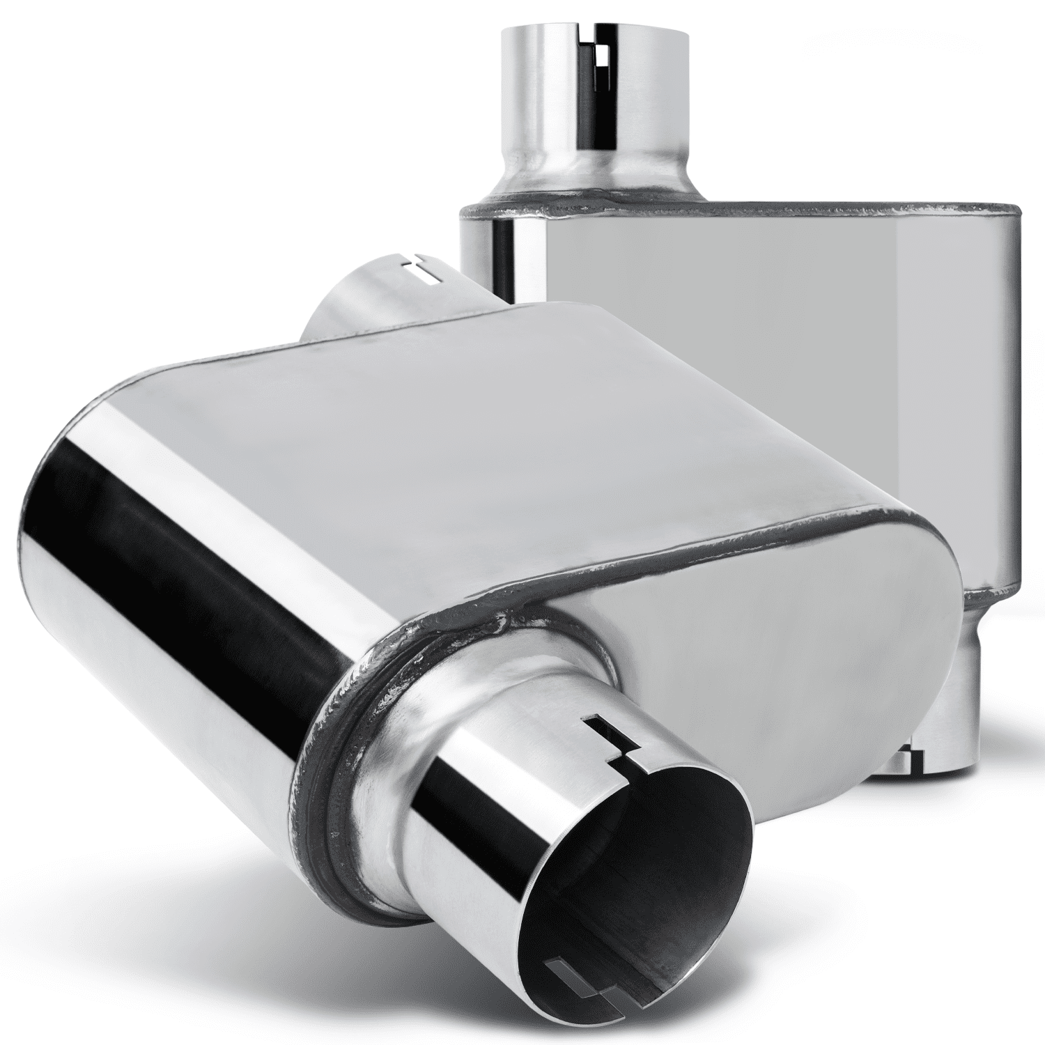 Magshion 2.25 Inch Inlet/Outlet 1 Pair Chambered Exhaust Muffler Straight-Through Stainless Steel Round Tip, Chrome