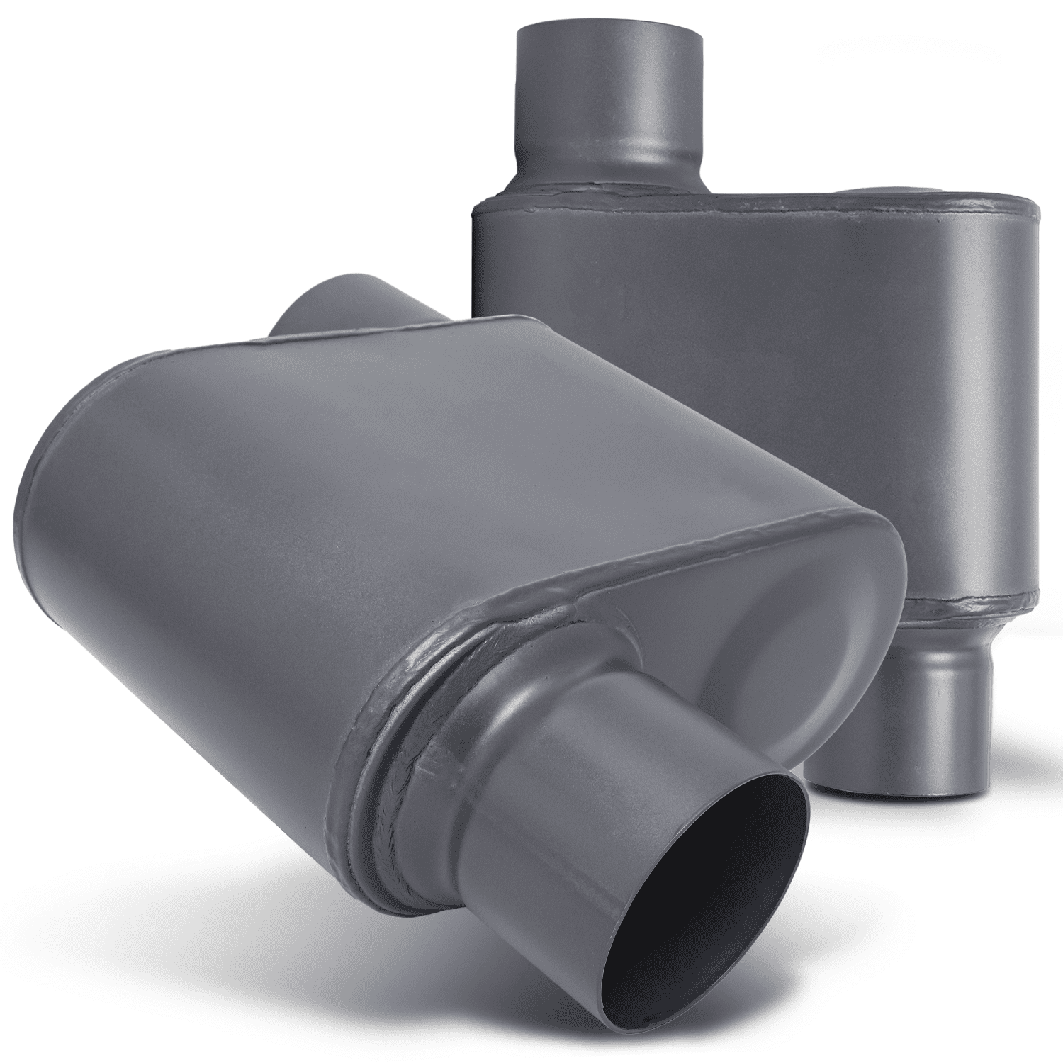 Magshion 2.25 Inch Inlet/Outlet 1 Pair Chambered Exhaust Muffler Straight-Through Stainless Steel Round Tip, Gray