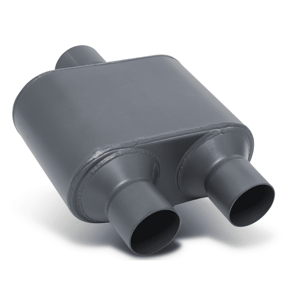Magshion 2.5" Inlet 2.25" Outlet Stainless Steel Dual Chambered Exhaust Muffler Straight-Through Round Tip, Grey