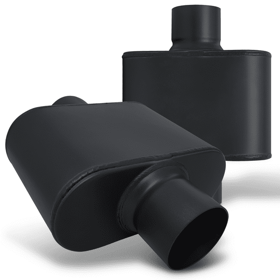 Magshion 2.5" Inlet/Outlet Set of 2 Chambered Exhaust Muffler Straight-Through Round Stainless Steel Center Tip, Black