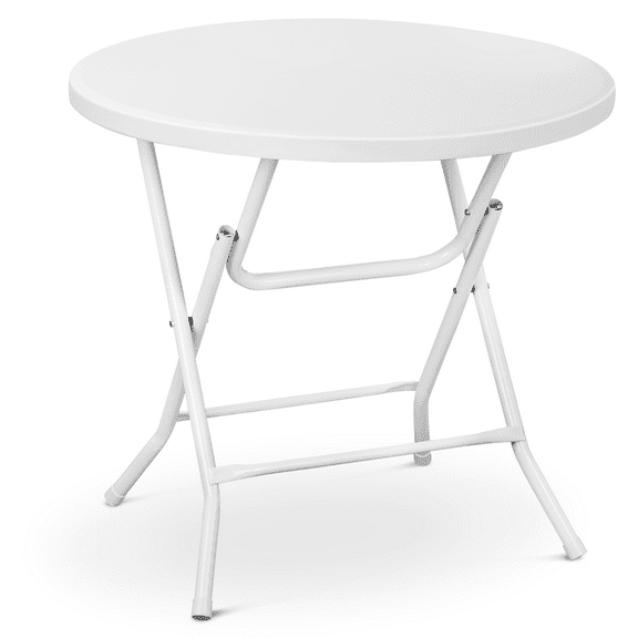 Magshion 32" Round Folding Table, Portable Indoor Outdoor Plastic Dining Table for Camping, Commercial Banquet Desk for Party, White