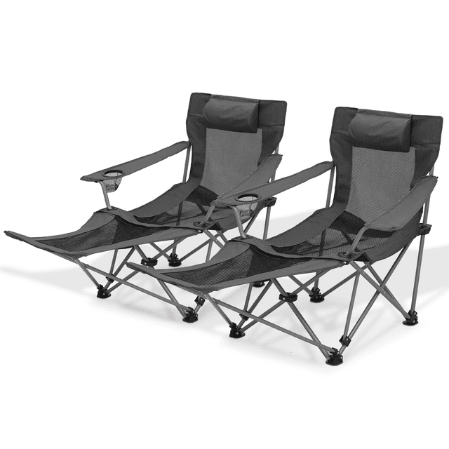 Magshion 2 Black Folding Camping Chairs with Footrest, Portable, Cup