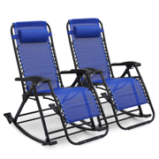 Magshion 2 Pack Outdoor Rocking Chairs, Foldable Reclining Zero Gravity Lounge Rocker with Pillow, 95-120° Adjustable Angle, 330lbs Weight Capacity, Blue