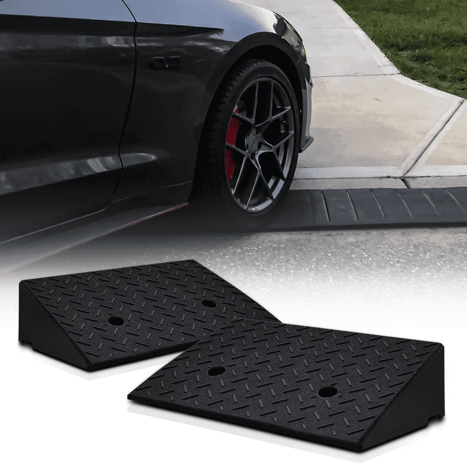 2-Pack 2-Inch Rise Driveway Curb Ramps – PVC/Rubber – Anti-Slip – 880 Lb Capacity