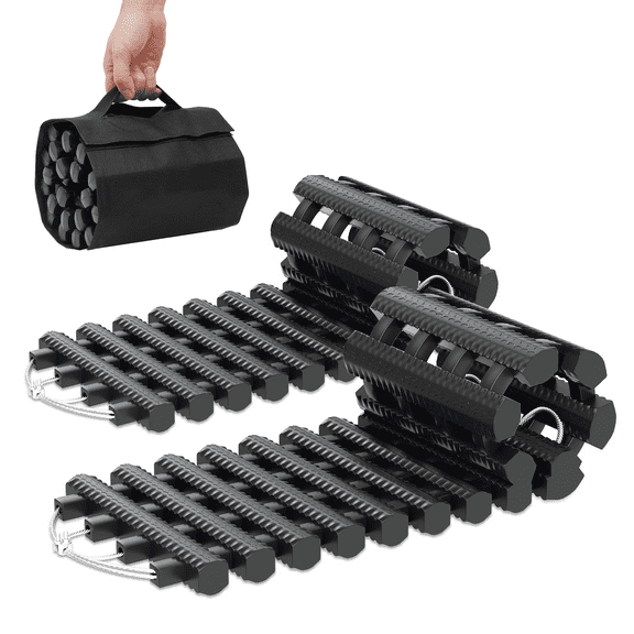 Magshion 2 Pieces Tire Traction Mats Recovery Track Tire Ladder Anti-Skid Chains Portable Emergency Device for Pickups Snow Ice Mud Sand, Black