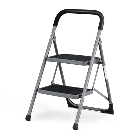 Magshion 2 Step Ladder Folding Portable Step Stool with Handgrip, Wide Platform Steps, Non-Slip Feet, 330 lbs Capacity for Home and Kitchen, Black