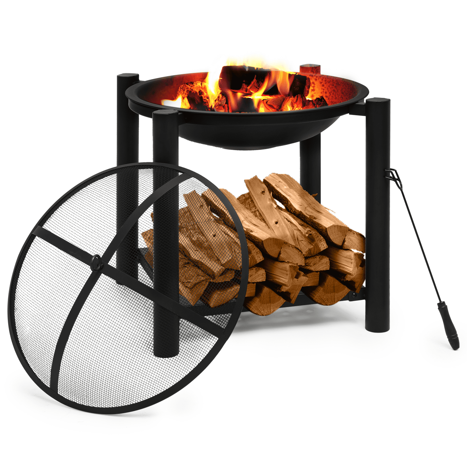 20.5" Black Wood Burning Square Fire Pit with Shelf