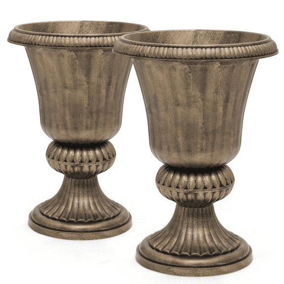 Magshion 20" Urn Planters 2-Pack, Weatherproof Tall Plastic Flower Pots for Indoor/Outdoor Garden Patio Porch Entryway Decor, Bronze