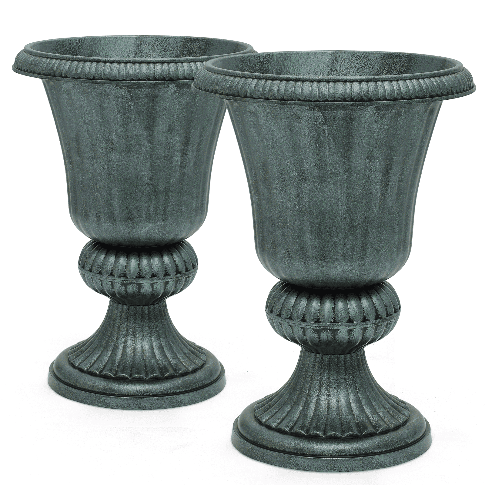 Magshion 20" Urn Planters 2-Pack, Weatherproof Tall Plastic Flower Pots for Indoor/Outdoor Garden Patio Porch Entryway Decor, Dark Green