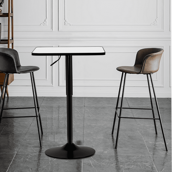 Magshion 23.6" Rectangle Bar Table, Adjustable Height Pub Table with Metal Base, for Coffee Bistro, White