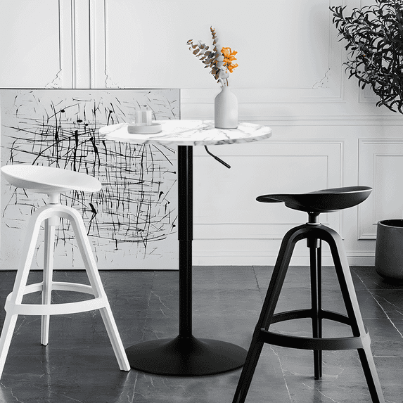 Magshion 23.6" Round Adjustable Height Wood Bar Pub Table Adjustable Range 27.5" - 35.7", for Dining Room Bar Cocktail Table, Marble White