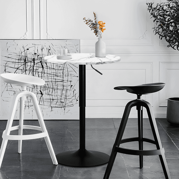 Magshion 23.6" Round Adjustable Height Wood Bar Pub Table Adjustable Range 27.5" - 35.7", for Dining Room Bar Cocktail Table, Marble White