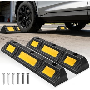 Magshion 23" Rubber Parking Stopper 2-Pack with Yellow Reflective Strips, Heavy Duty for Garage, Trucks, Vans, RVs – High Visibility Car Curb Stop