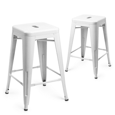 Magshion 24" Metal Bar Stools, 2 Pcs Backless Counter Height Barstools Dining Chair, for Indoor Outdoor, White