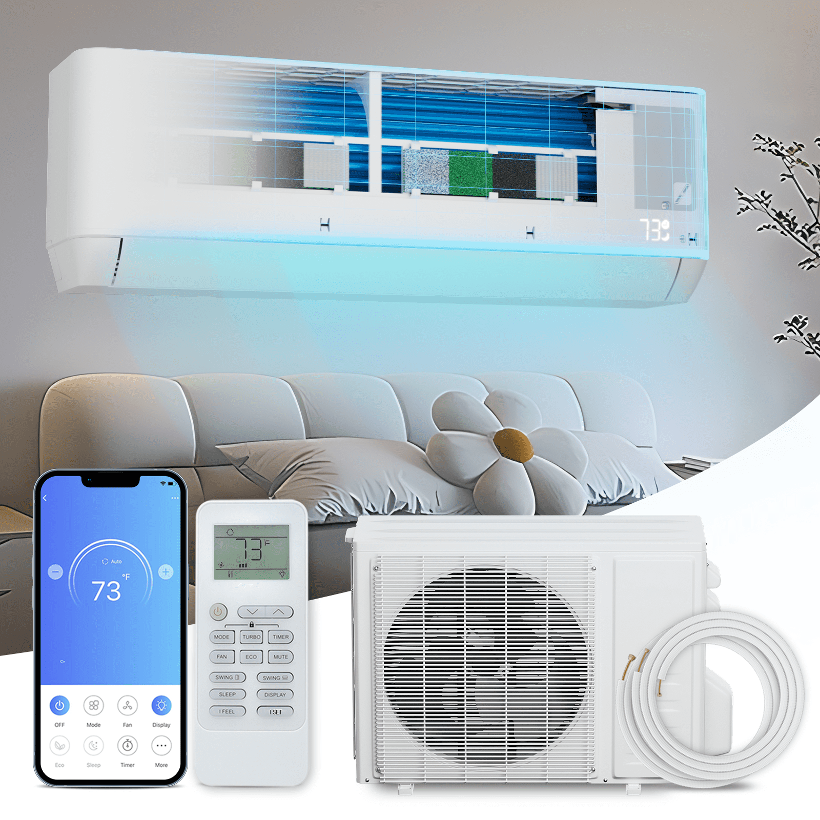 Magshion 24000 BTU 20 SEER2 Ductless Mini-Split Heat Pump Air
