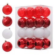 Magshion 24pcs 3" Christmas Balls Ornaments, Red Shatterproof Plastic Xmas Tree Decorations, 4 Style Ball Xmas Tree Hanging Balls for Holiday Decor