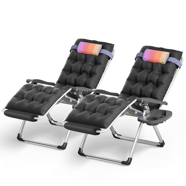 Magshion 25" Reinforced Zero Gravity Chair Set of 2, Folding Pool Beach Lounger, Chaise with Cushion, Headrest and Foot Pads, Rainbow w/Black Pad
