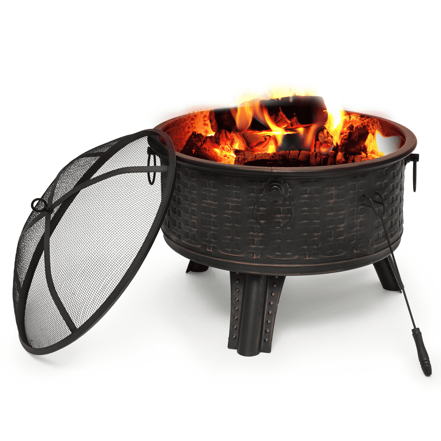 Magshion 26" Outdoor Fire Pit, Wood Burning Metal Firepit Bowl with Spark Screen & Poker, Portable Fireplace for Garden Backyard Patio, Black