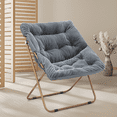 thumbnail image 1 of Magshion 27.5" Square Foldable Saucer Chair, Soft Faux Fur Oversized Folding Accent Chair Lounge Moon Chair with Metal Frame for Bedroom, Gray, 1 of 9