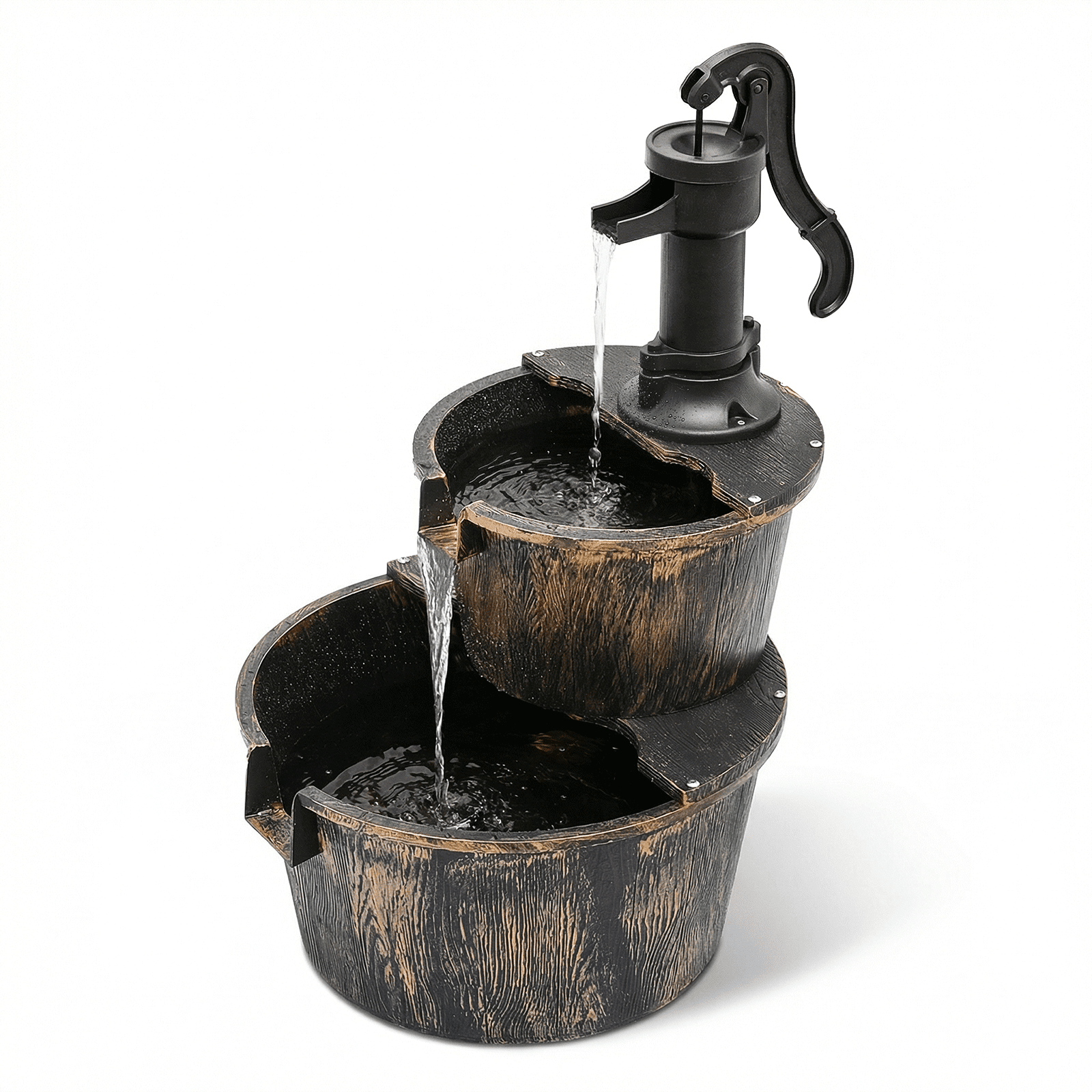 Magshion 27" Barrel and Pump Fountain Outdoor, Cascading Waterfall Fountain with Electric Recirculating Pump for Garden Patio Backyard Décor, Bronze