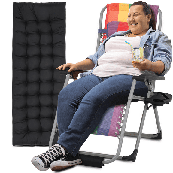 Magshion 29" Reinforced Zero Gravity Chair, Folding Pool Beach Lounger, Chaise with Cushion, Headrest and Foot Pads, Rainbow w/Black Pad