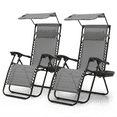 thumbnail image 1 of Magshion Zero Gravity Lounge Chair Set of 2 with Canopy, Reclining Outdoor Patio Chair, Folding Portable Recliner with Cup Holder, Side Tray and Pillow Headrest (Grey), 1 of 8