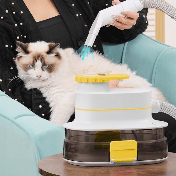 Magshion 3 in 1 Pet Dog Grooming Kit with 4L Dustbin, Low Noise Vacuum Suction & Adjustable Speed Dryer & Hair Trimmer Kit, 6 Grooming Tools, Deshedding Brush, Yellow