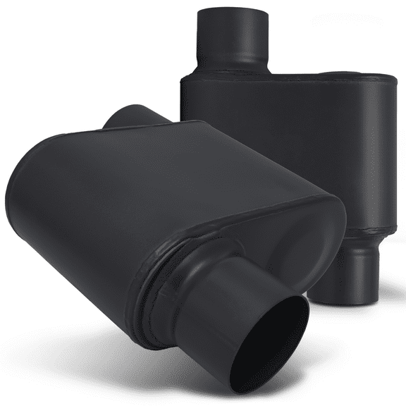 Magshion 3 Inch Inlet/Outlet Straight-Through Round Straight Cut Stainless Steel Chambered Exhaust Muffler Tip, Set of 2, Black