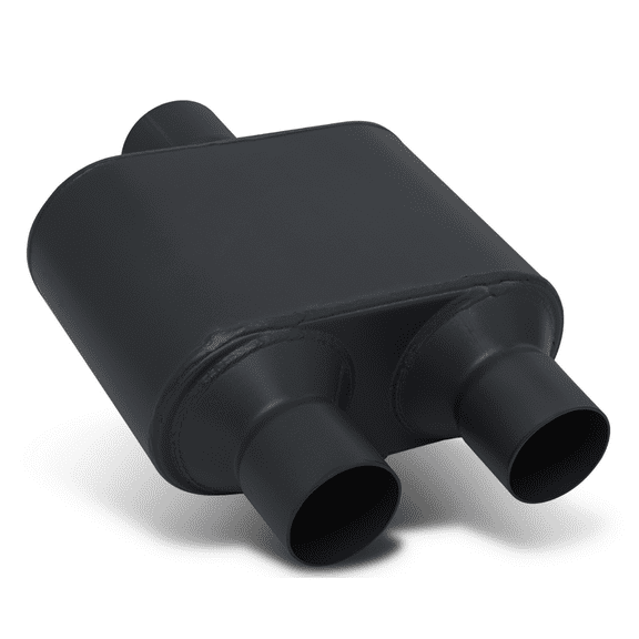 Magshion 3" Inlet 2.5" Outlet Chambered Muffler Straight-Through Round Stainless Steel Dual Exhaust Tip, Black