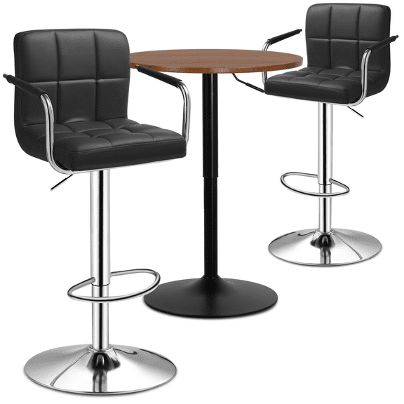 Magshion 3 Pieces Bar Table and Chair Set, 23.5" Rotatable Tall Bistro Pub Table and Swivel Modern Barstools for Dining Pub, Black/Brown