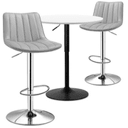 Magshion 3 Pieces Bar Table and Chair Set, 31.5" Round Cocktail Table and Swivel Adjustable Bar Stool PU Leather for Home Balcony, Grey/White