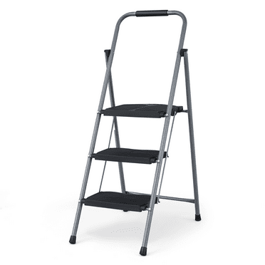 Magshion 3 Step Ladder Folding Portable Step Stool with Handgrip, Wide Platform Steps, Non-Slip Feet, 330 lbs Capacity for Home and Kitchen, Black