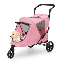 Magshion 3 Wheel Dog Stroller, Pet Stroller for Small Medium Dogs & Cats (Pink)