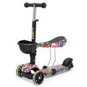Magshion 3 Wheel Scooter for Kids, 2-in-1 Kick Scooter with Removable Seat, 3 Adjustable Height and Flashing Wheels for 3-6 Years Old Boys Girls, Graffiti Pattern