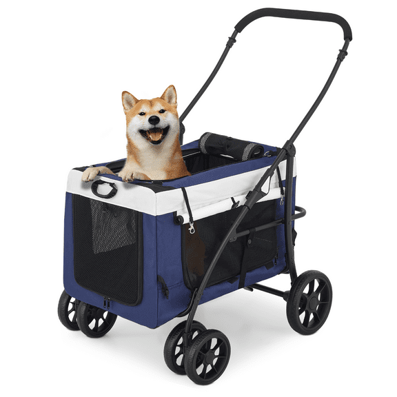 Magshion 3-in-1 Pet Stroller with Detachable Carrier Bag, 4 Wheels Dog Cat Stroller, Folding Travel Carriage for Small and Medium Dogs, Navy Blue