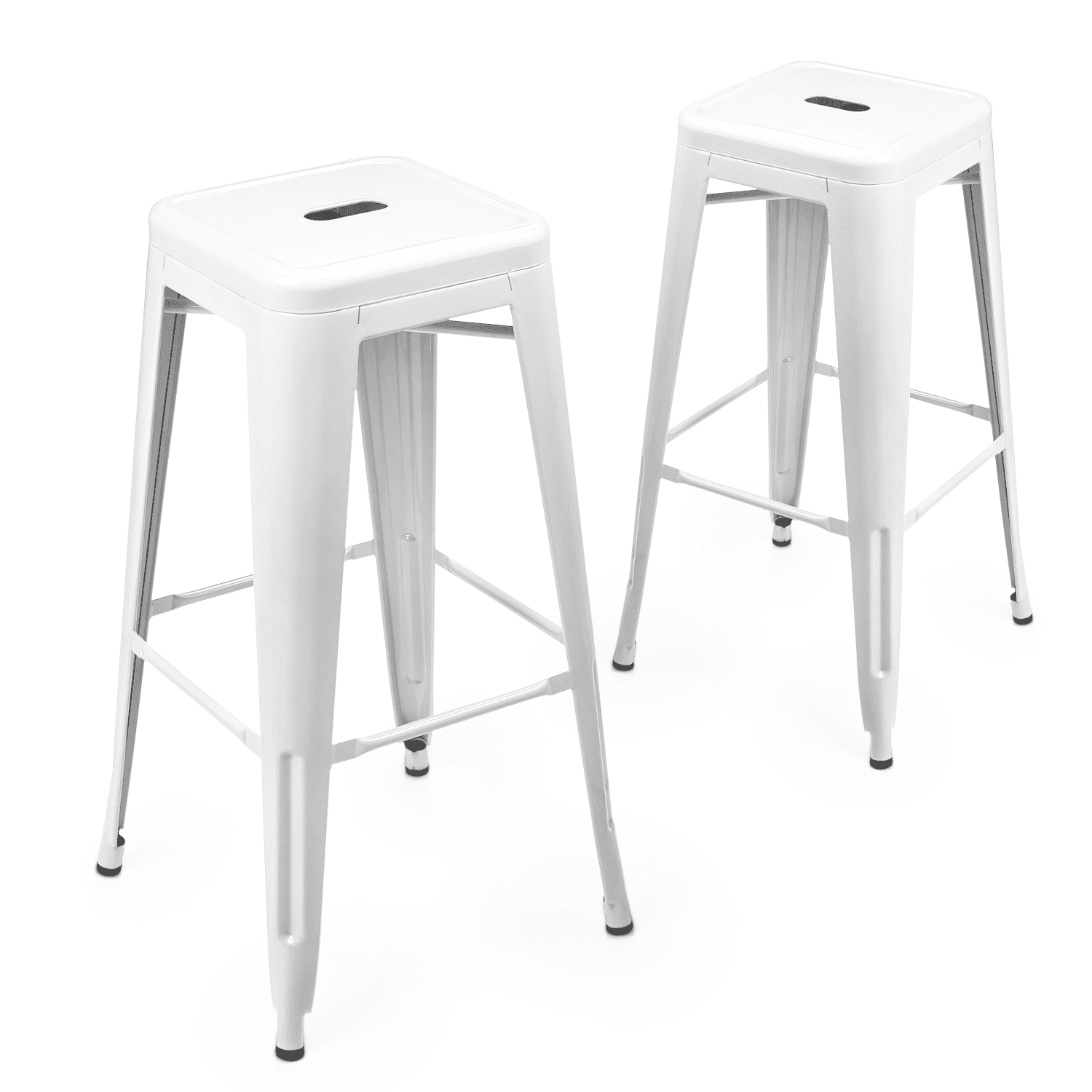 Magshion 30" Metal Bar Stools Set of 2, Height Counter Barstools Dining Chairs, Indoor/Outdoor Stackable Chairs, White
