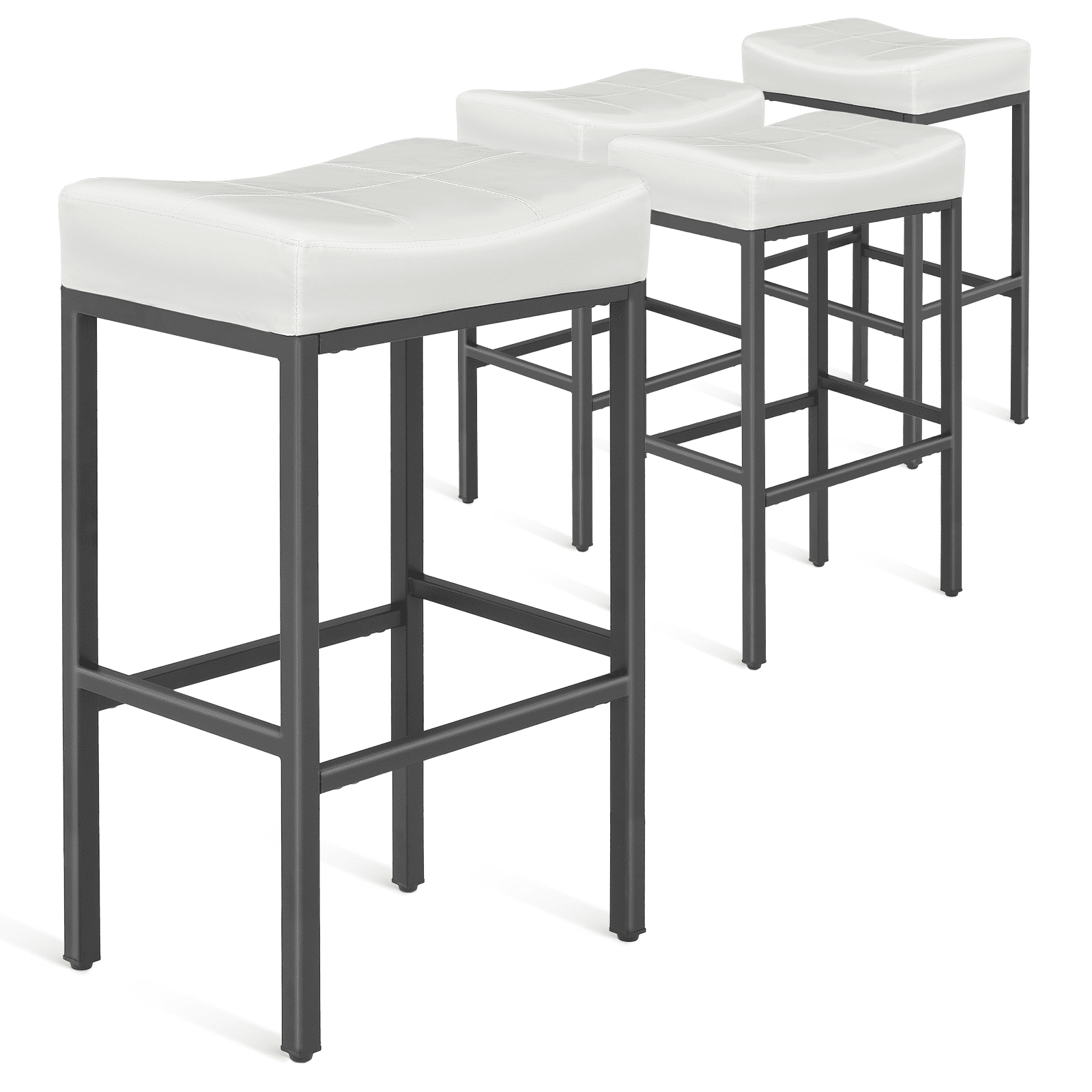 Magshion 31.5" Upholstered Counter Bar Stool Set of 4, Backless PU Leather Saddle Seat Barstools for Kitchen Island, Metal Frame, White