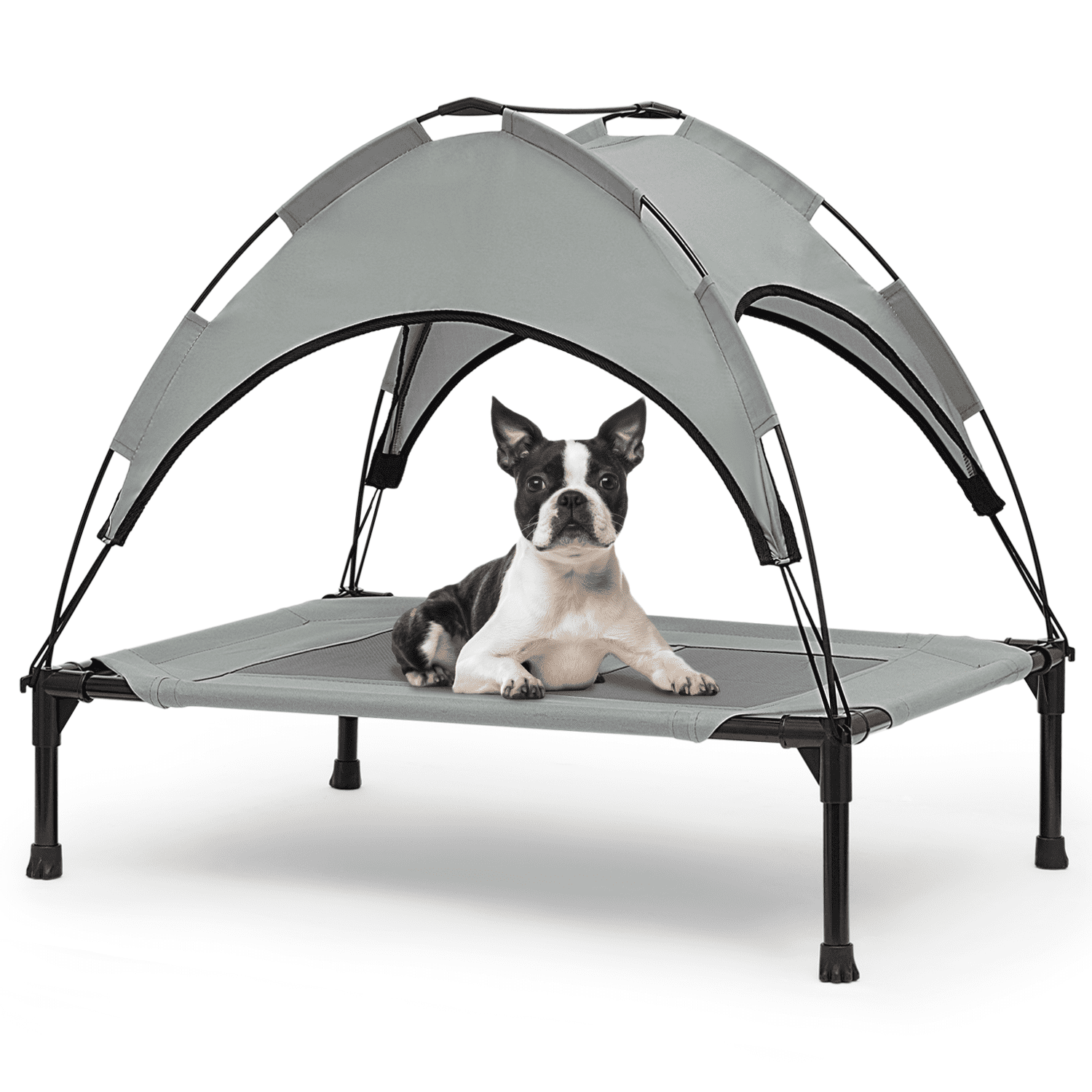 Small Gray Elevated Outdoor Waterproof Dog Bed with Canopy