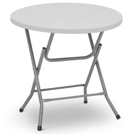 Magshion 32" Round Folding Table, Portable Indoor Outdoor Plastic Dining Table for Camping, Commercial Banquet Desk for Party, Gray