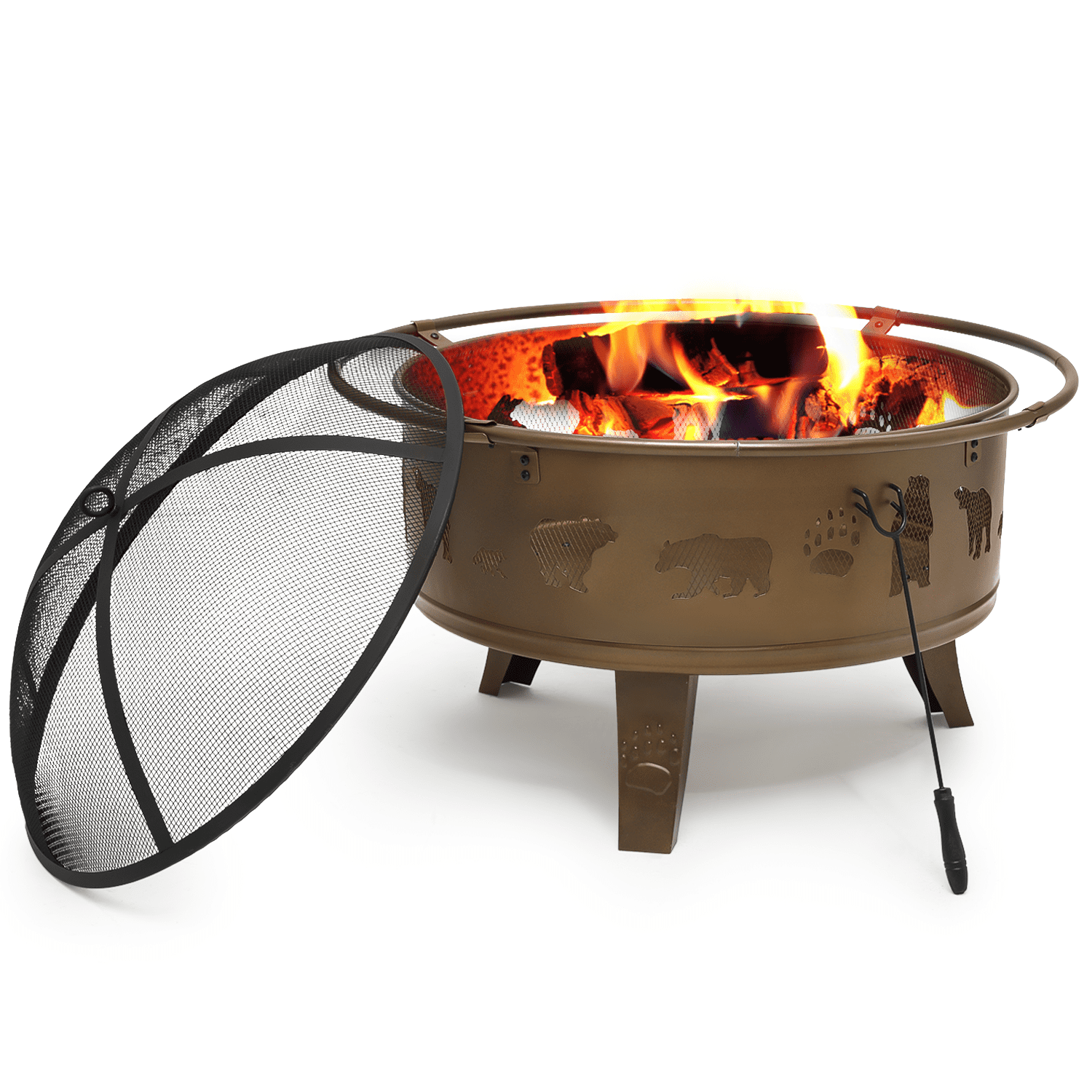 32-Inch Gold Painted Round Wood Burning Fire Pit