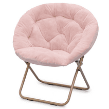 Magshion 33" Folding Soft Faux Fur Saucer Chair, Collapsible Cozy Moon Chair with Metal Frame for Bedroom Living Room, 300lbs Weight Capacity, Pink