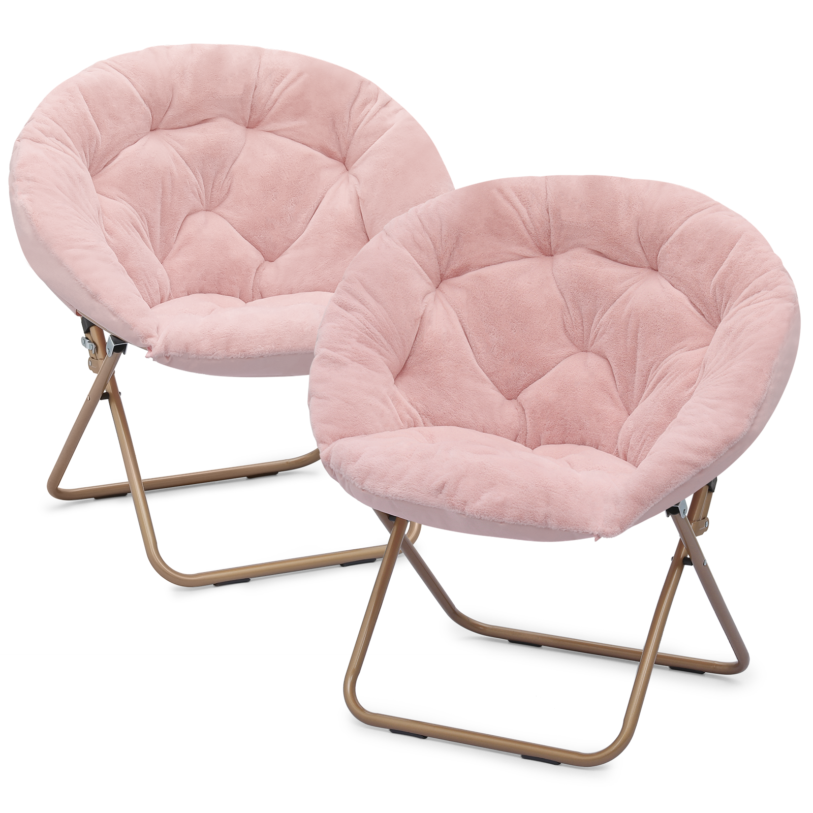 MoNiBloom Square Folding Faux Fur Saucer Chair For Bedroom Living Room Foldable Metal Frame Oversized Large Comfy Furry Padded Soft Cozy