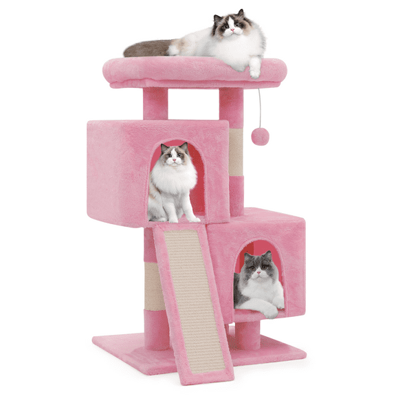 Magshion 34" Cat Tree, Small Cat Playing House with Dangling Ball, Ramp and Cat Perch, Soft Pink