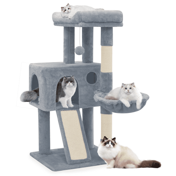 Magshion 36" Cat Tree, Small Cat Playing House with Dangling Ball, Ramp, Hammock and Perch, Light Gray
