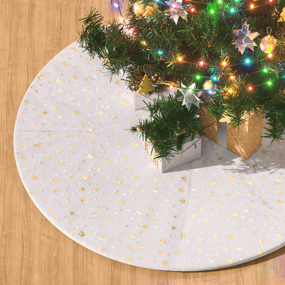 Magshion 36" Christmas Tree Skirt with Shimmering Gold Foil Stars, Velvet for Merry Christmas Party Christmas Tree Decorations, White