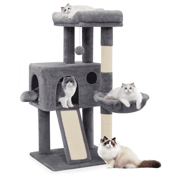 Magshion 36-in Cat Tree & Kittens Play House, Multi-Level Plush Cat Condo for Indoor Cats, Smoky Gray