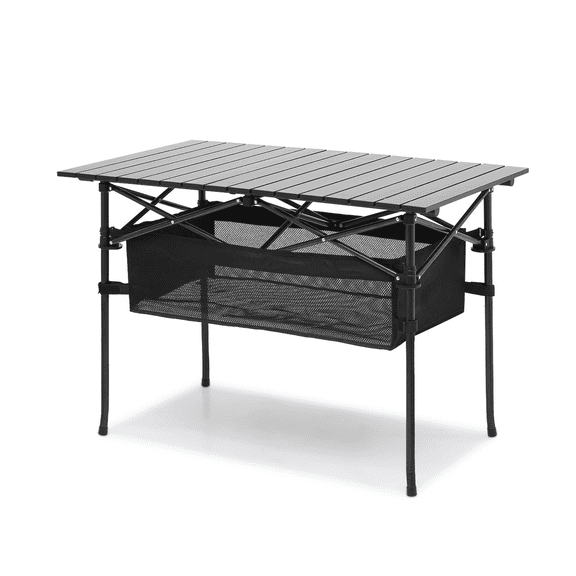 Magshion 37" Folding Camping Table Outdoor Portable Table with Storage Space, Aluminum Roll Up Tabletop & Carrying Bag for Outdoor Picnic Beach BBQ Backyards, Black