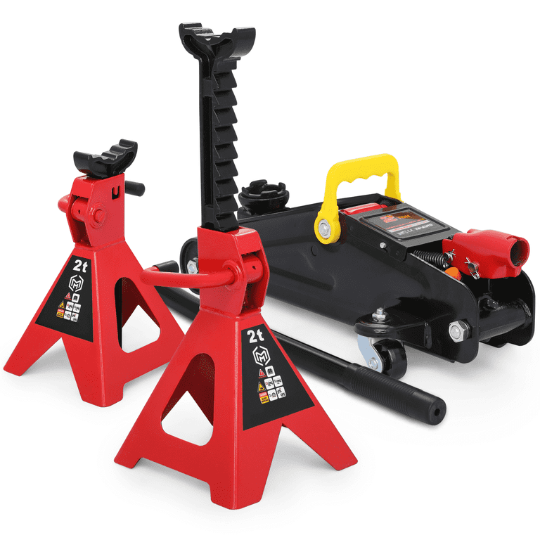 M-AUTO 3PCS Heavy Duty Manual Floor Jack & Stands Set, 2 Ton