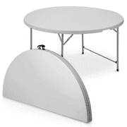 Magshion 4.5FT Round Folding Table, Heavy Duty Plastic Portable Round Table, Indoor Outdoor Foldable Dining Table with Handle, Grey